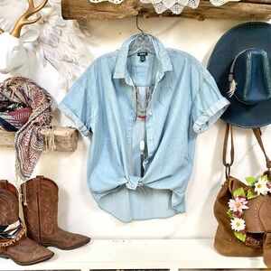 Roots jean/denim boho shirt/cover up w farmhouse prairie cabin vibe